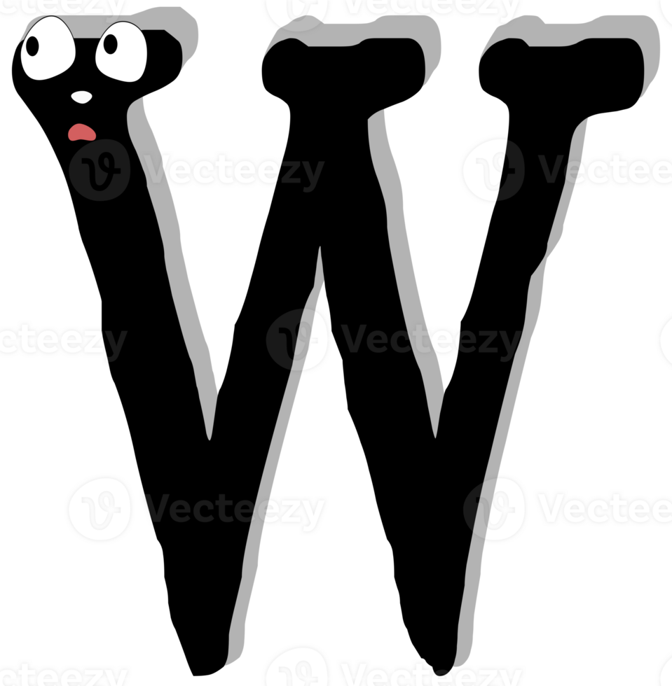 Ghost face scary. W capital letter. Alphabet doodle design concept. PNG Illustration.