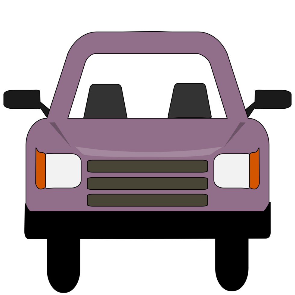 Purple pastel color car on transparent background. PNG Illustration.