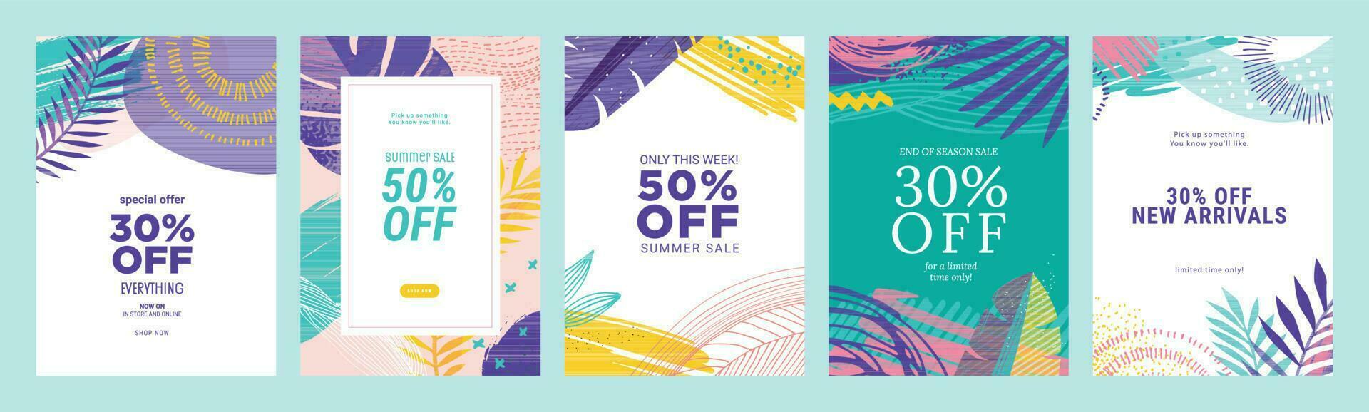 Summer sale posters design templates. Vector illustrations for shopping, e-commerce, social media, marketing, Internet ads, web banners.