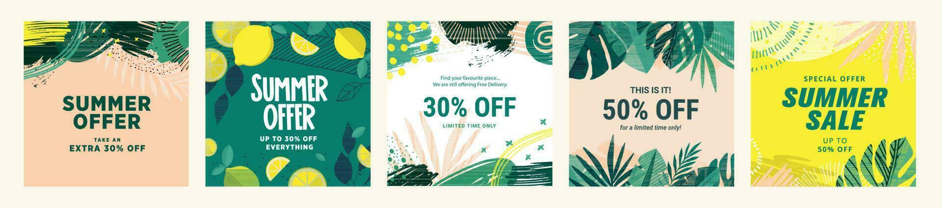 Social media summer sale banner designs. Vector illustrations for shopping, e-commerce, social network, marketing, Internet ads, web banners.