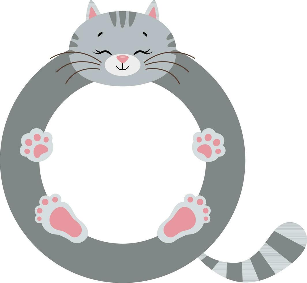 Funny cute cat round frame vector