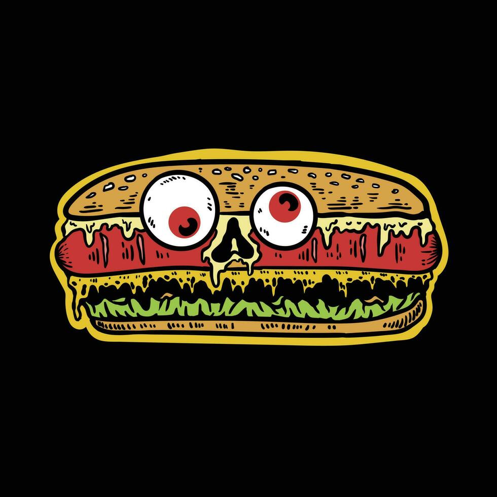 Hot dog monster illustration in black background vector