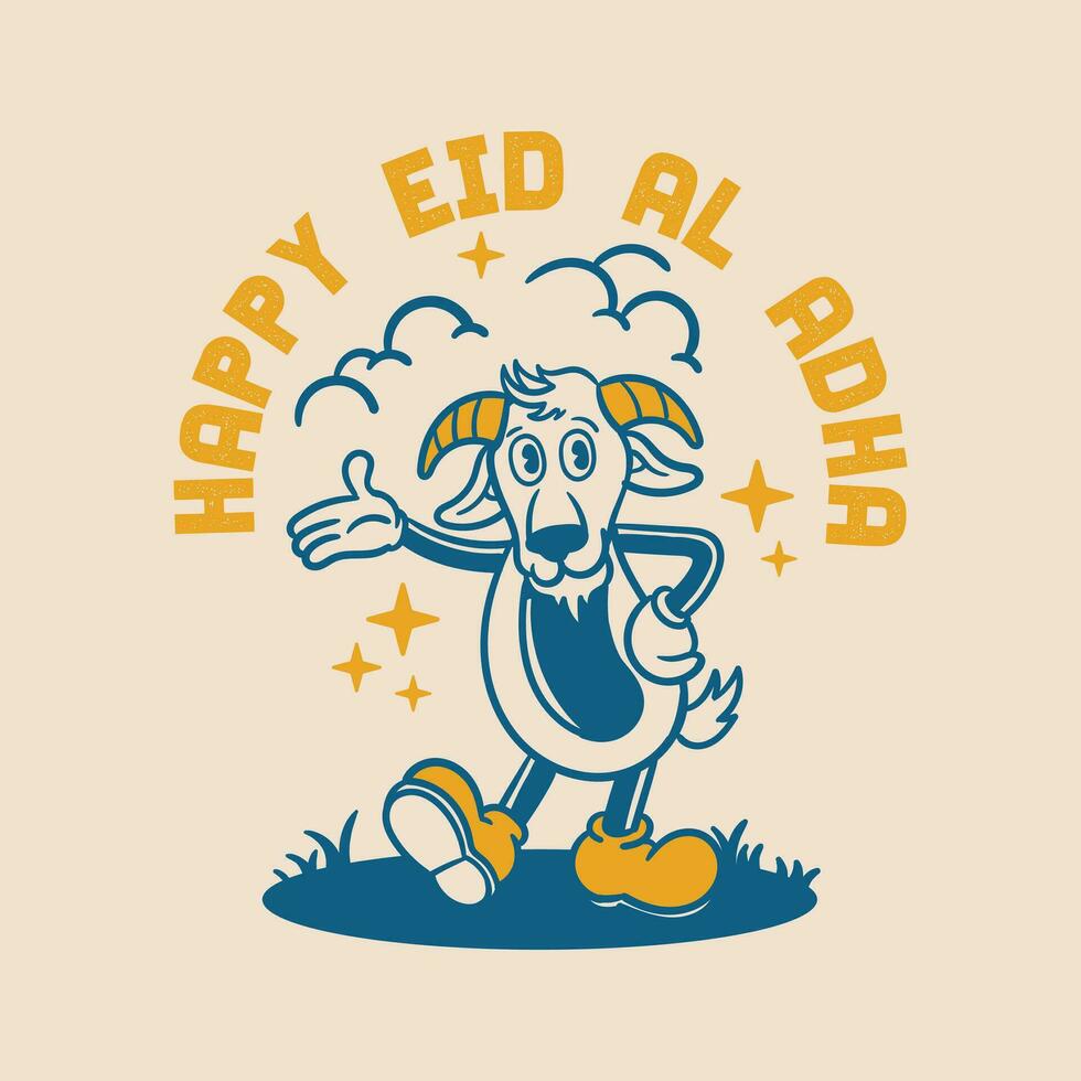 vintage style goat character cartoon illustration vector