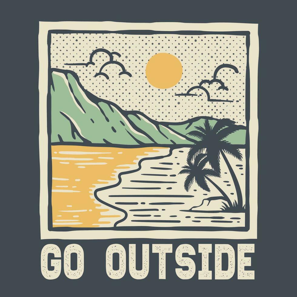 ilustración de playa y montaña paisajesen Clásico estilo vector