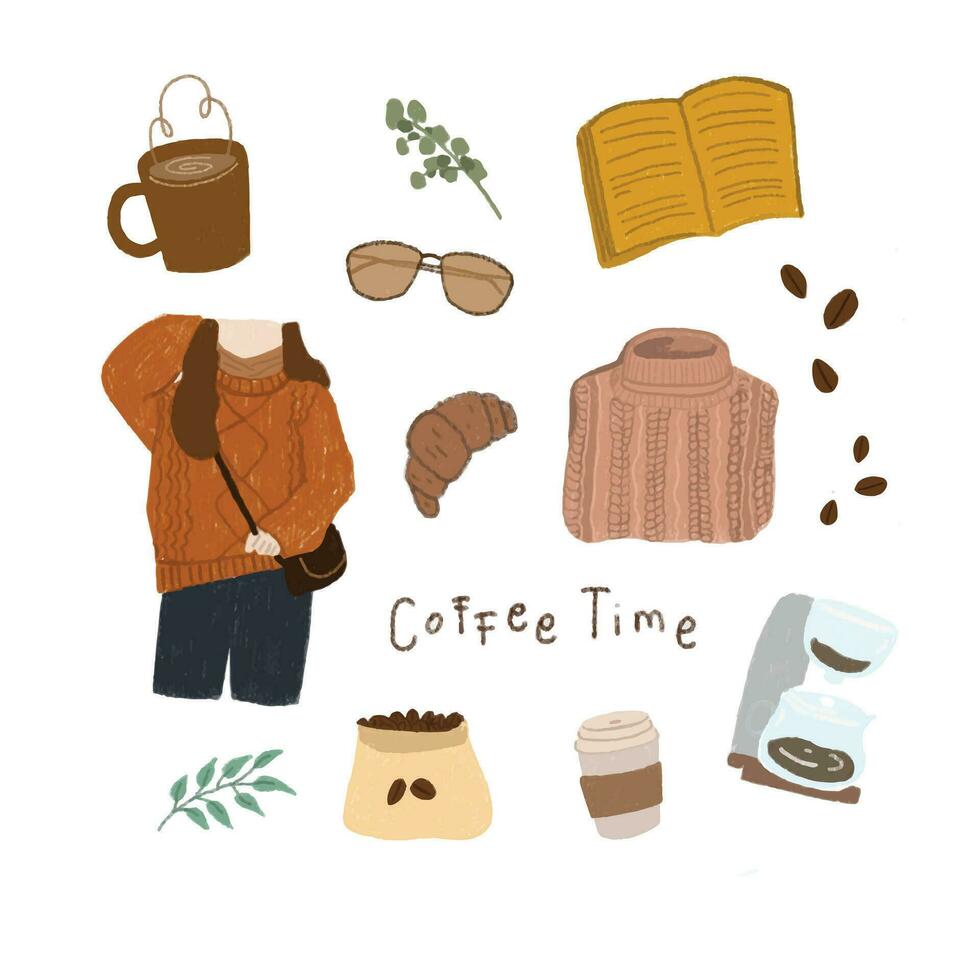 hand drawn coffee time element doodle illustration vector