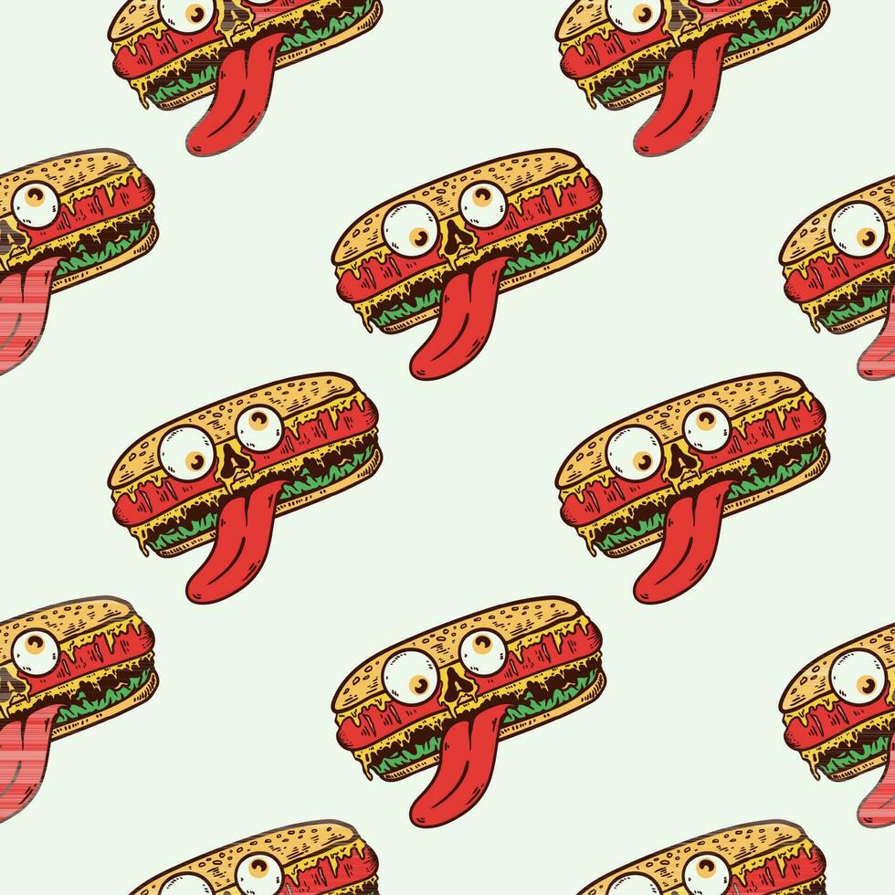 Hot dog monster seamless pattern on white background vector