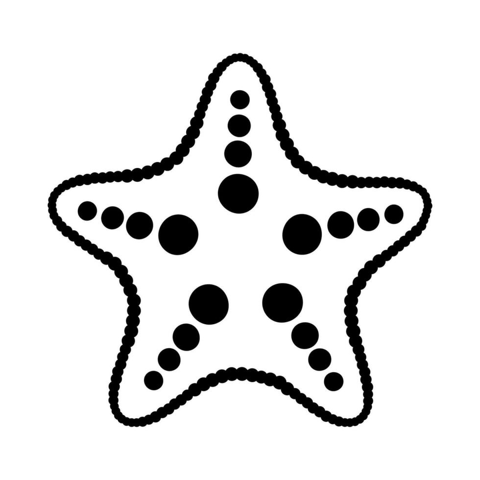 Starfish underwater in sea. Hand drawn sketch of ocean animal. Vector black and white illustration of marine creature. Isolated clipart on white background.