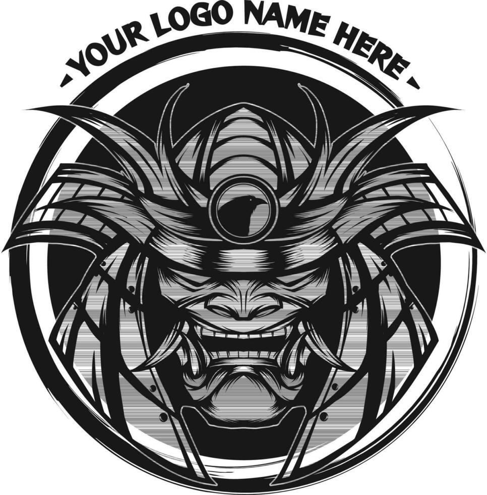 Samurai black and white vector logo