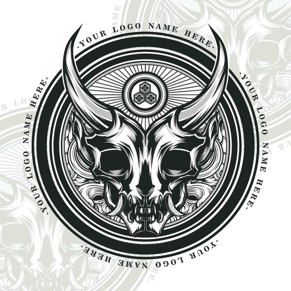 Oni skull black and white logo vector
