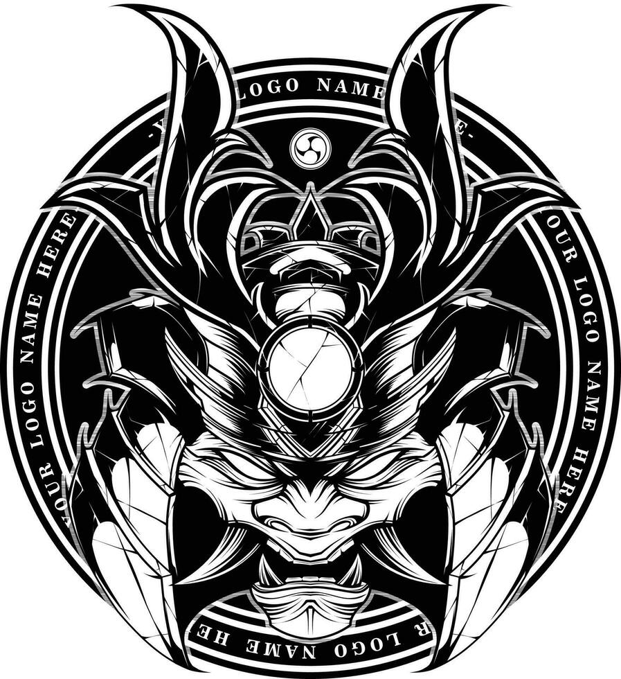 samurai cabeza negro y blanco logo vector