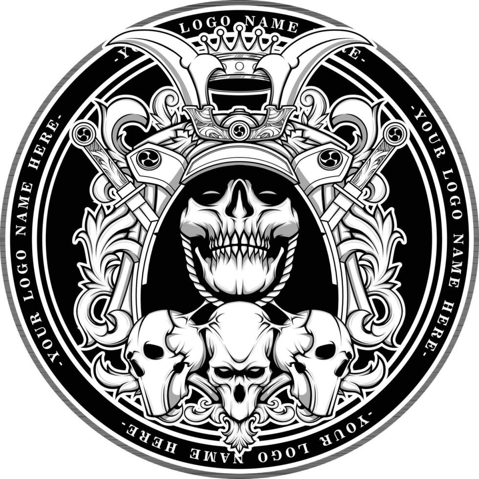 Samurai skull logo vector illustration