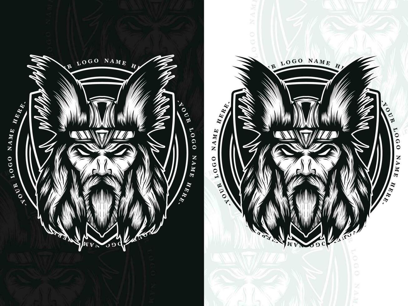 vikingo cabeza negro y blanco logo vector