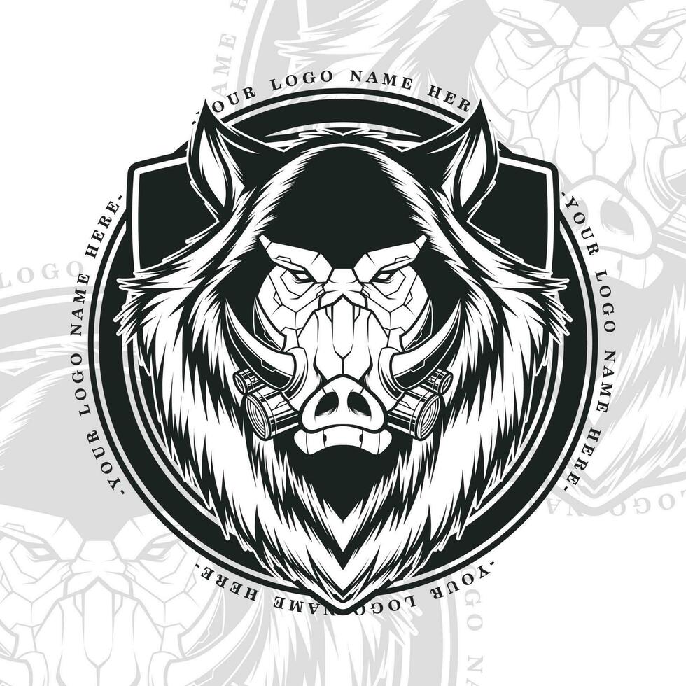 Boar head black and white logo vector