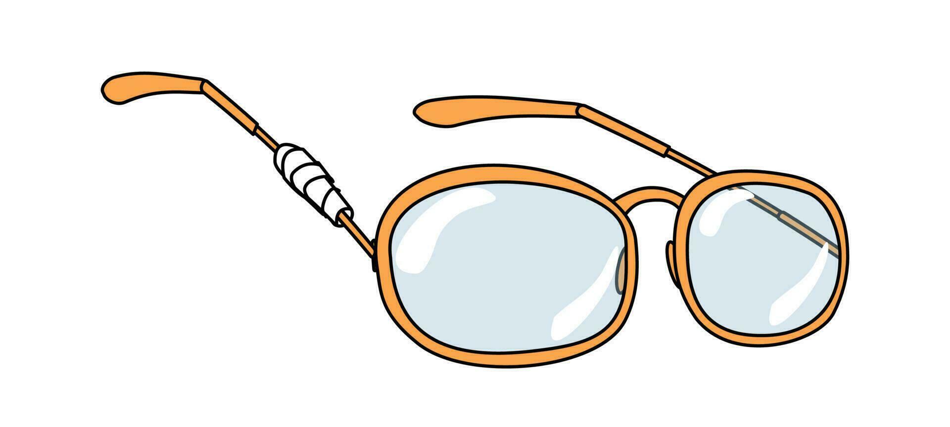 Glasses with oval frame and a broken earpiece vector