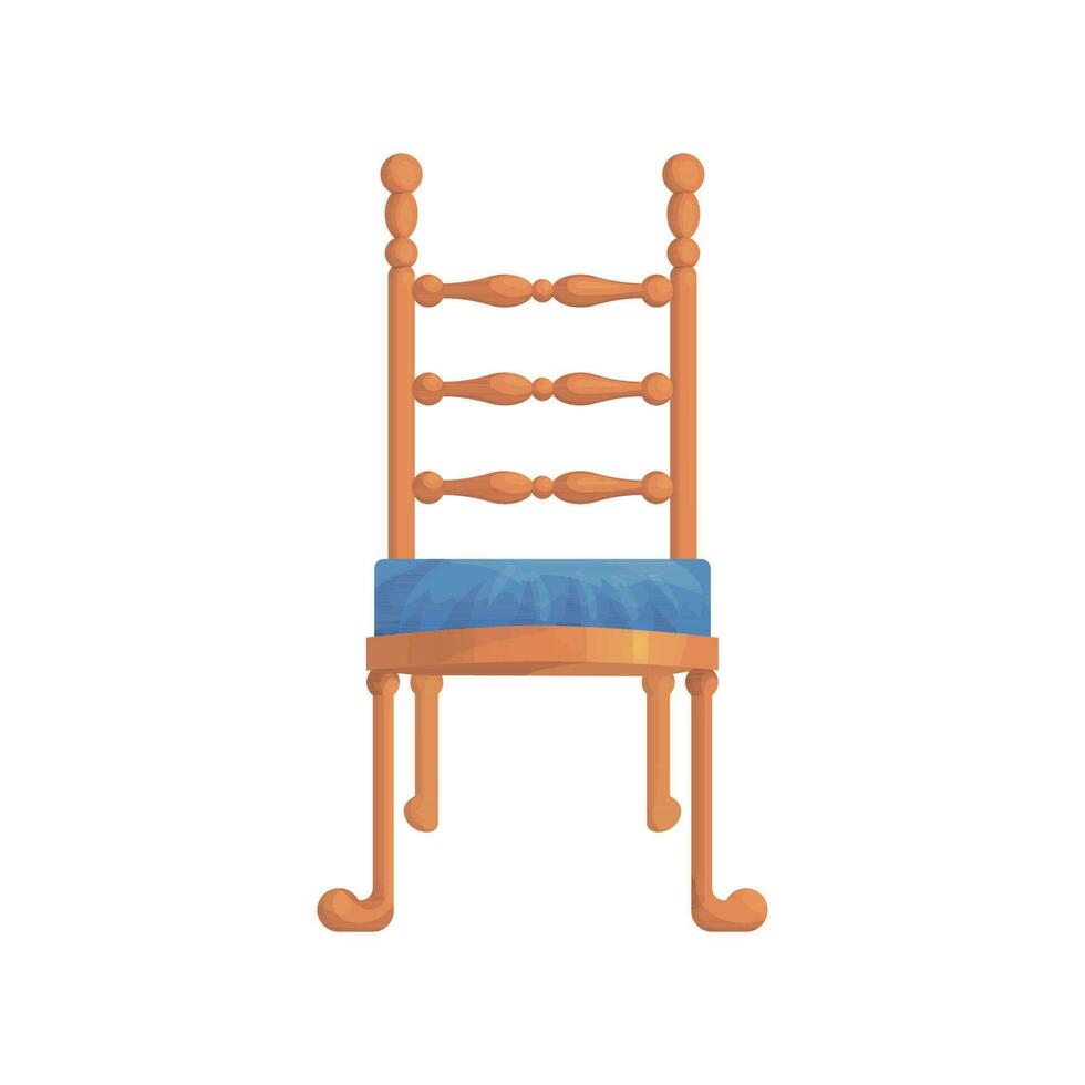 Vector wooden vintage chair with blue sit isolated on white background. Illustration for children illustration, cards, tags, children shop, interior sketches, design.