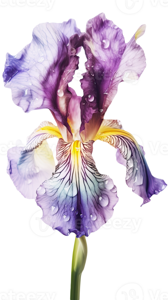 Amazing Image of Beautiful Iris Flower with Water Drops on Background. . png