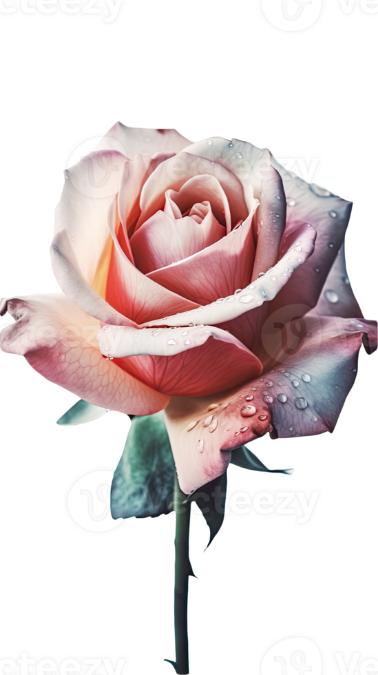 Macro Image, Water Droplets of Rose Flower Stem on Transparent Background. . png