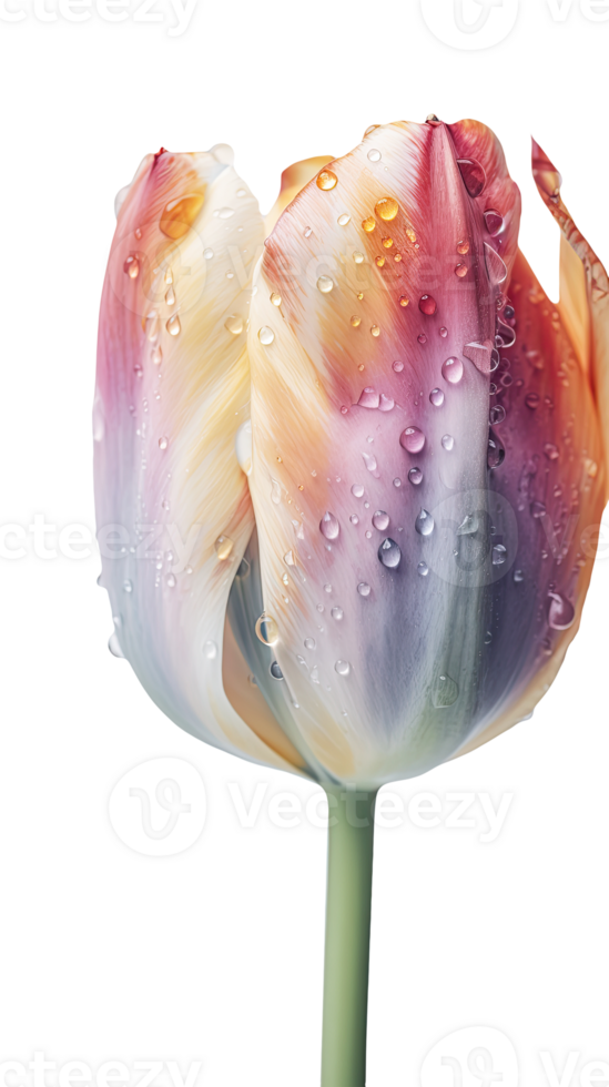 Water Droplets of Multicolor Tulip Flower on Background. . png