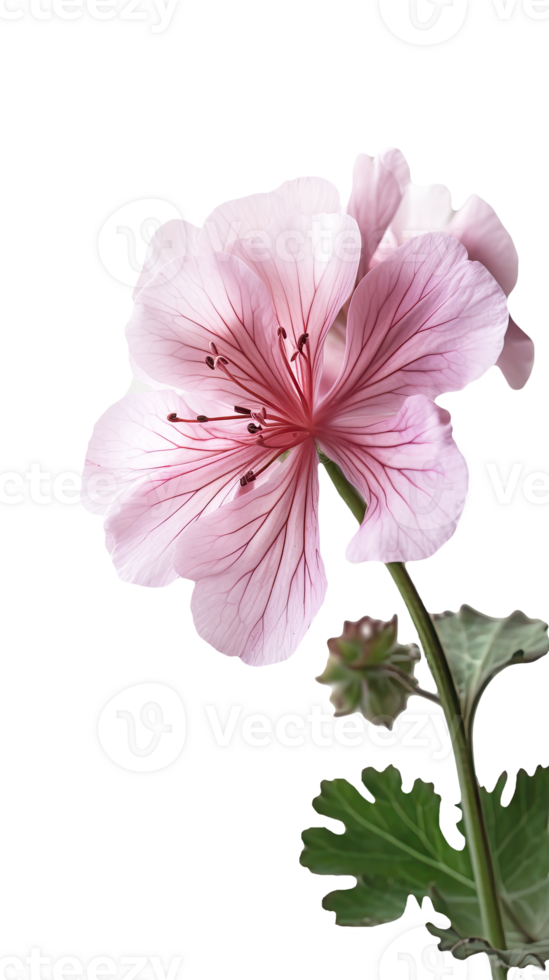 Pink Cranesbill Flower and Leaves on Background. . png