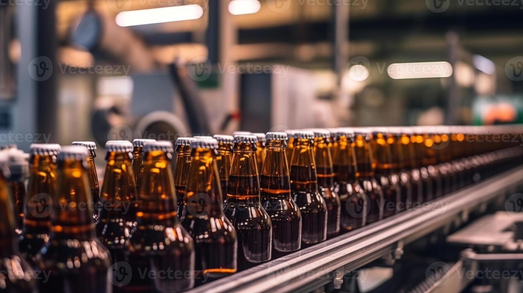 Brown glass brew drink liquor bottles, brewery transport, advanced period line. photo