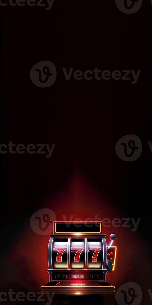 Shiny Casino Slot Machine with Winning Combination of Triple Seven. Gambling Addiction, Casino Games Concept. Lucky One Armed Bandit, Technology. photo