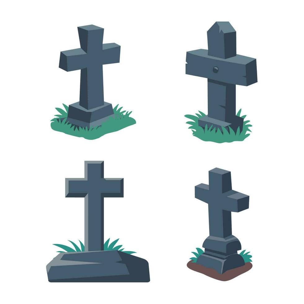 dibujos animados lápidas de el muerto el crucifijo en el tumba Víspera de Todos los Santos noche horror vector