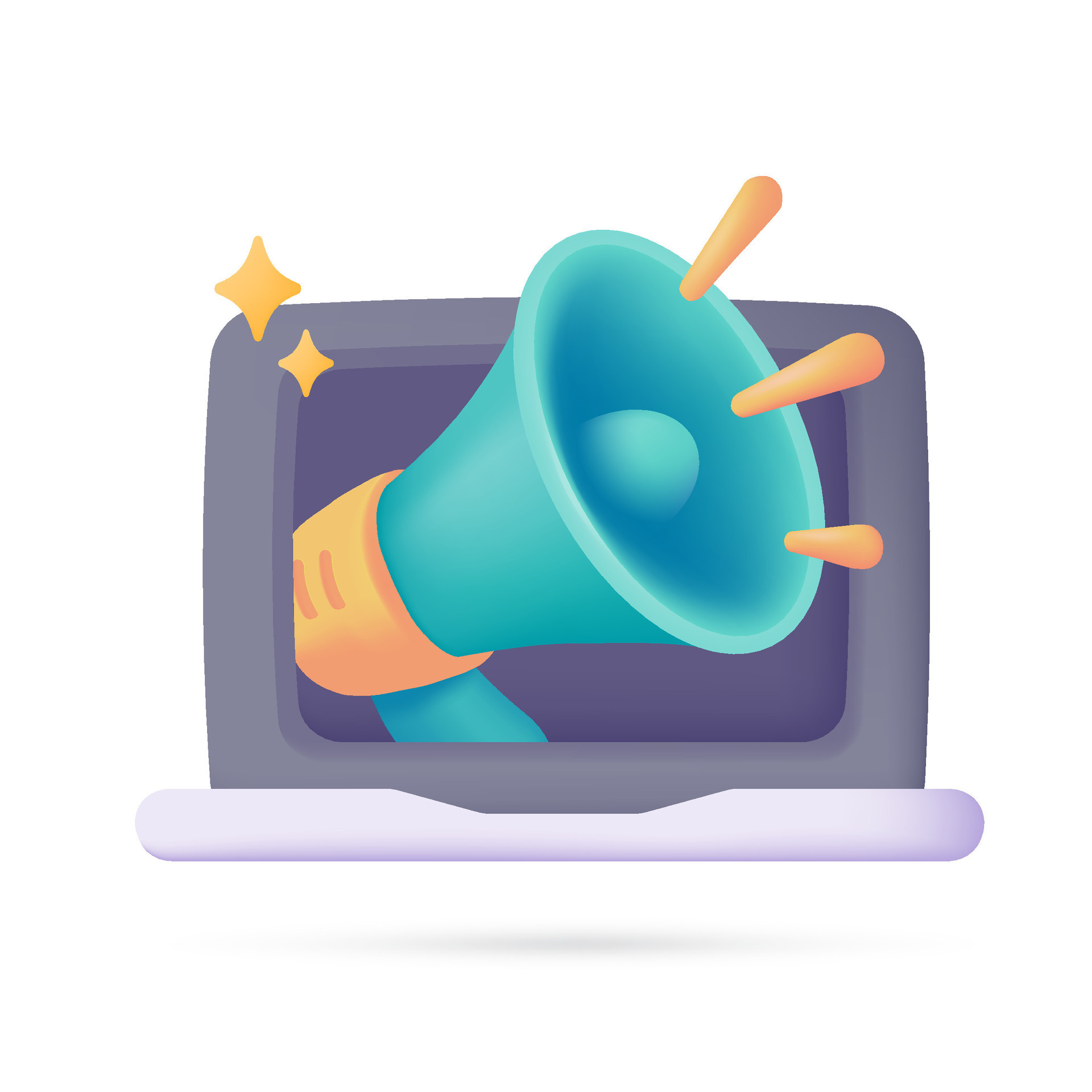 3D megaphone jumping out of computer monitor online marketing ideas