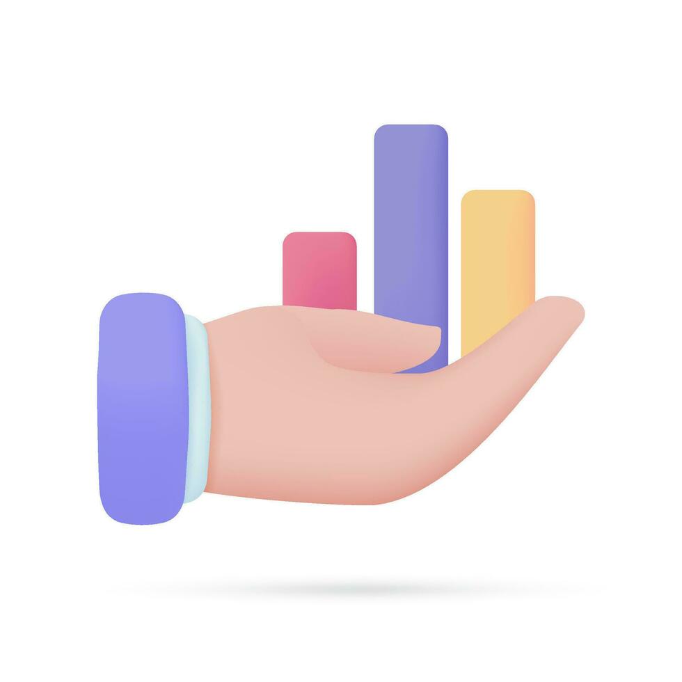 Vector 3D stock chart and magnifying glass Concept of chart analysis for stock investments.