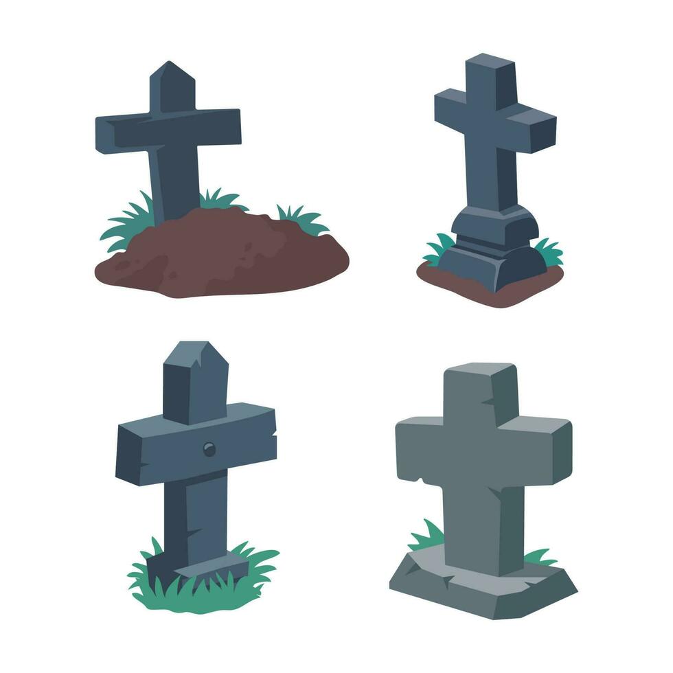 dibujos animados lápidas de el muerto el crucifijo en el tumba Víspera de Todos los Santos noche horror vector