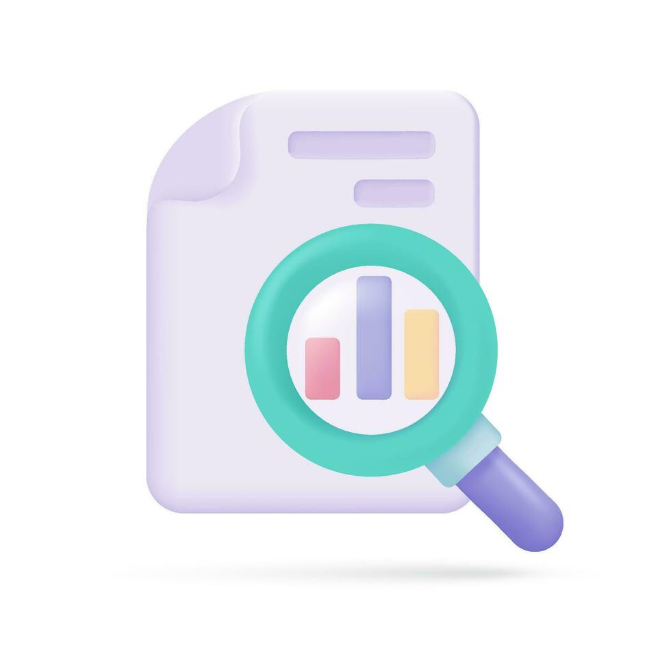 Vector icon magnifying glass on document isometric 3d style.