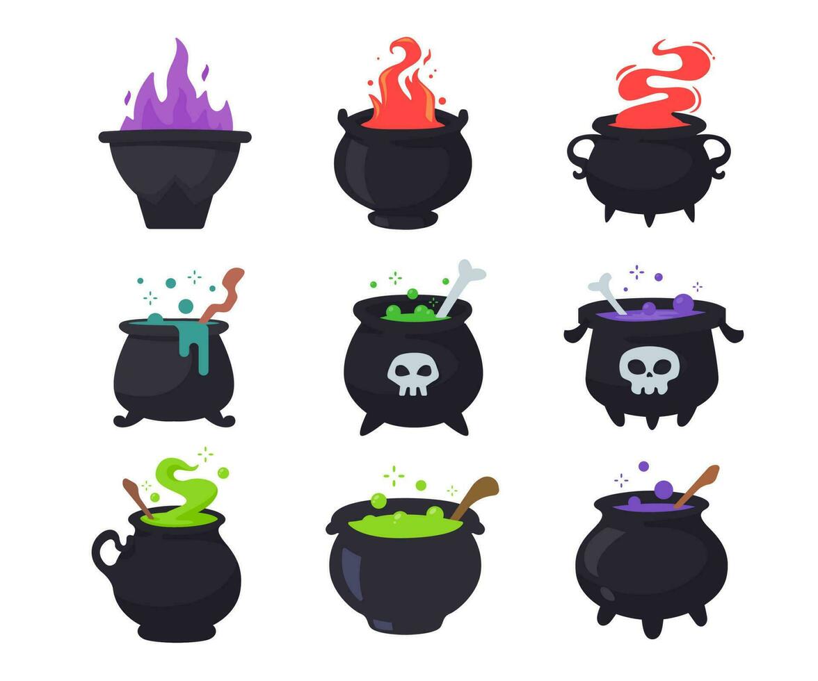 Witch's Poison Cauldron. Scary Devil's Cauldron Halloween Decoration vector