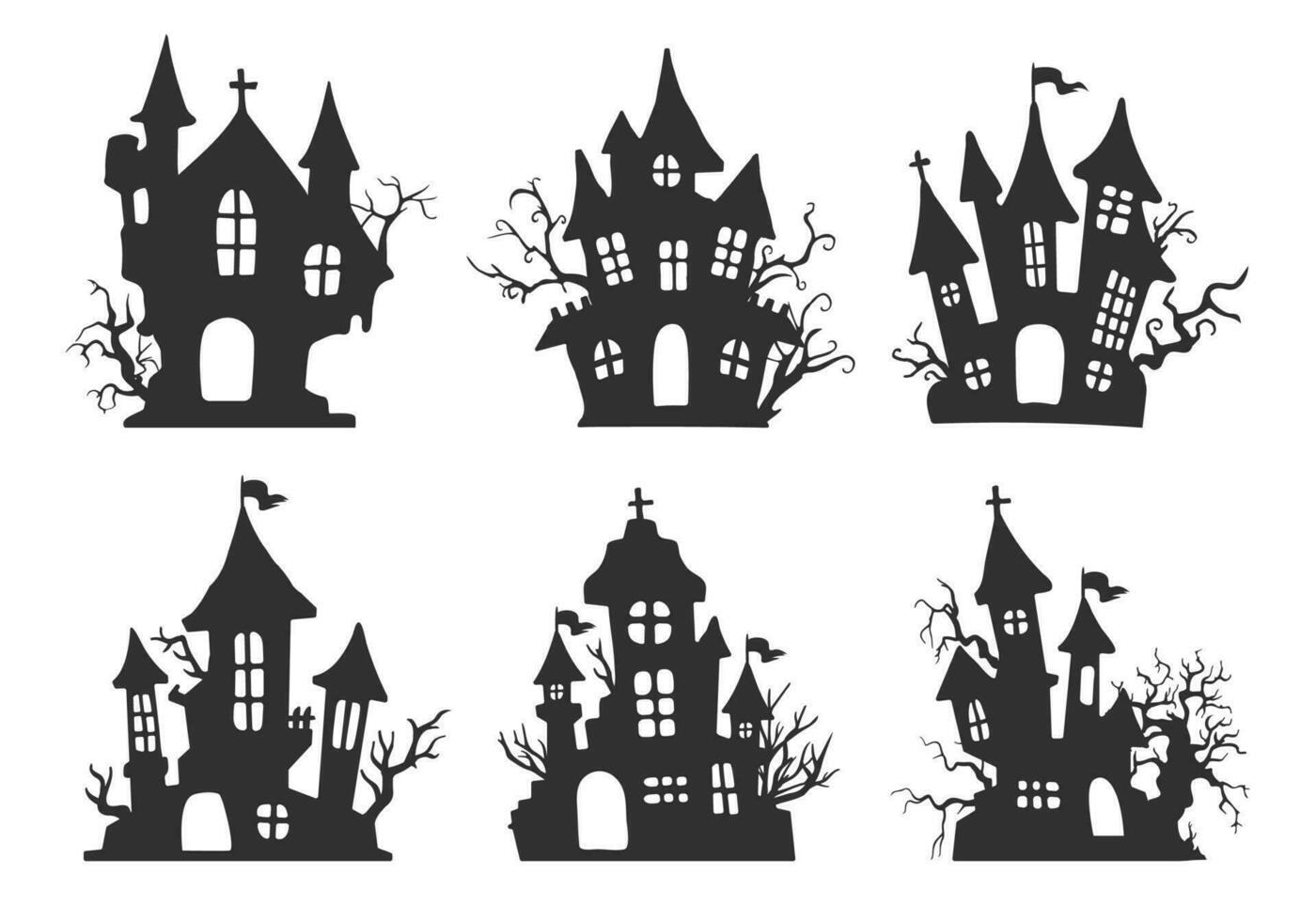 silhouette of vampire castle Scary ghost house on Halloween night. vector