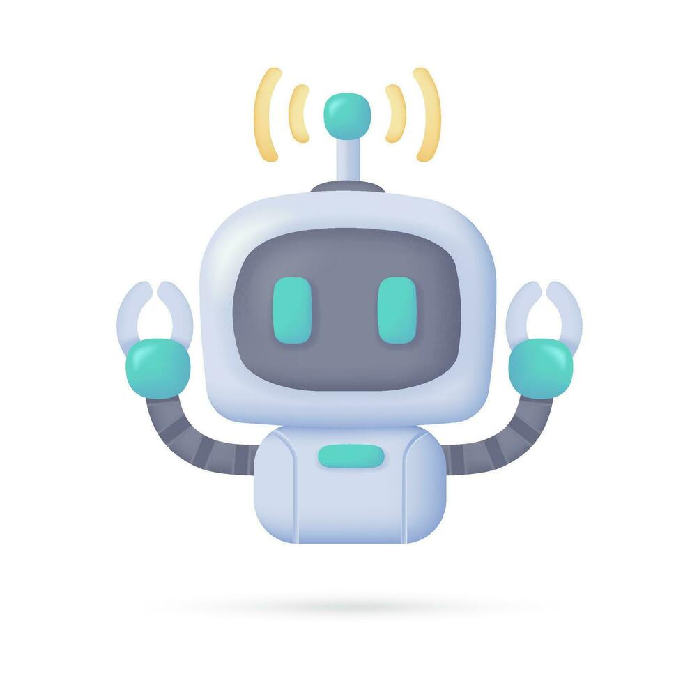 vector 3d inteligente robot en computadora a ayudar en humano trabajo