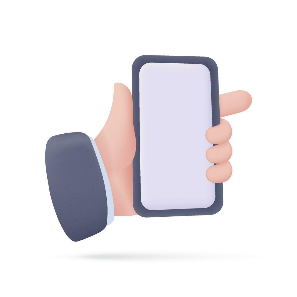 Businessman hand holding a phone. 3d illustration. Online business concept. vector