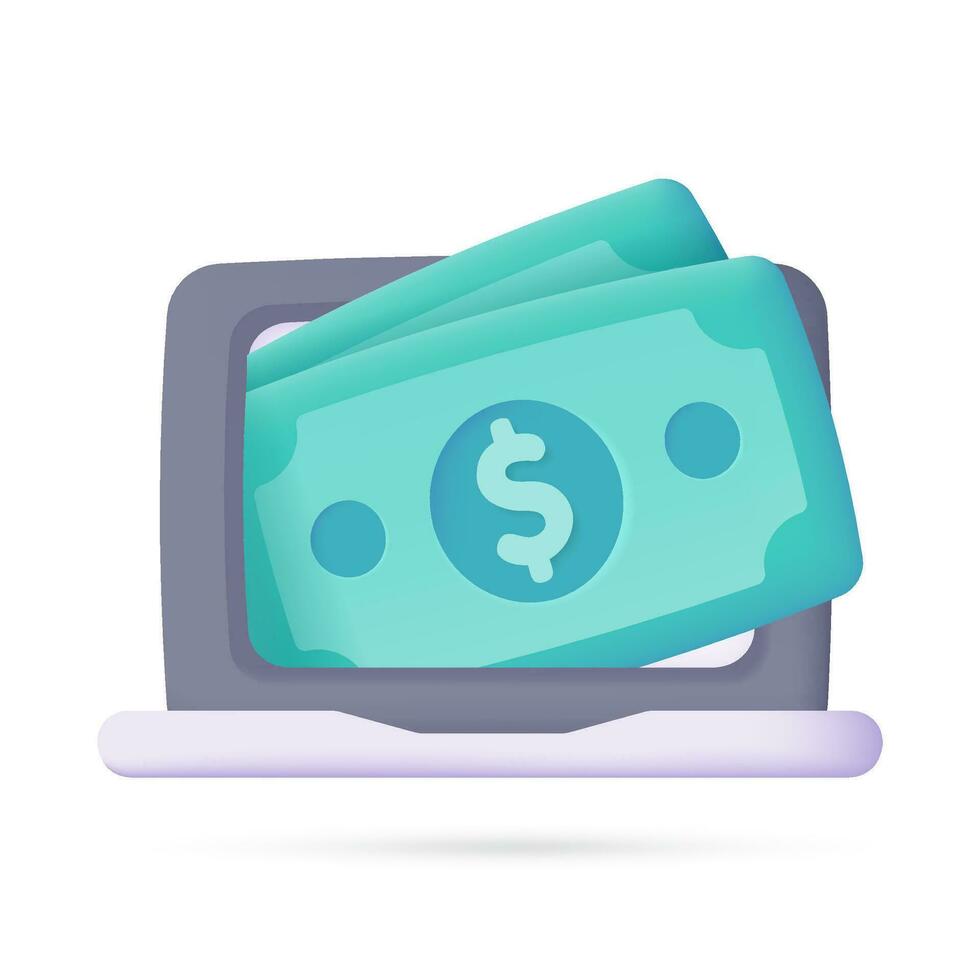 3D dollar money jumping off computer monitor The concept of financial transactions on the internet. vector