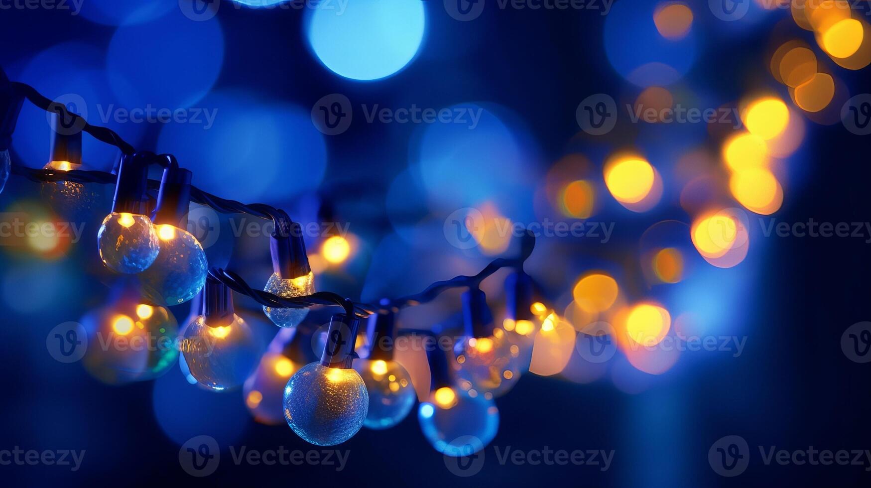 event light andgrade concept christmas wreath bokeh lights over dim blue establishment. Creative resource, photo