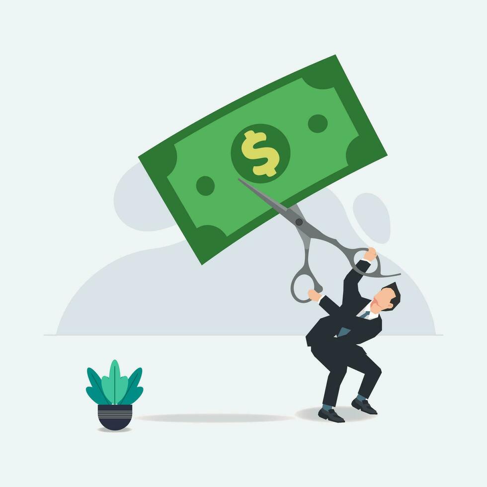 Businessman using scissor to cut the money vector illustration