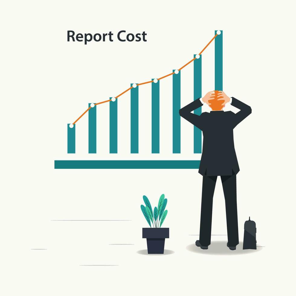 Vector businessman looking at graphic cost report. Cost increase design vector illustration