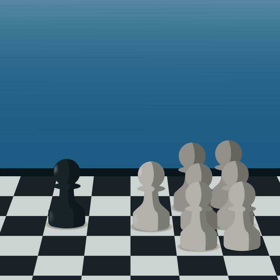 Chess pieces with one black pawn versus many white pawn.  minority versus majority concept vector illustration