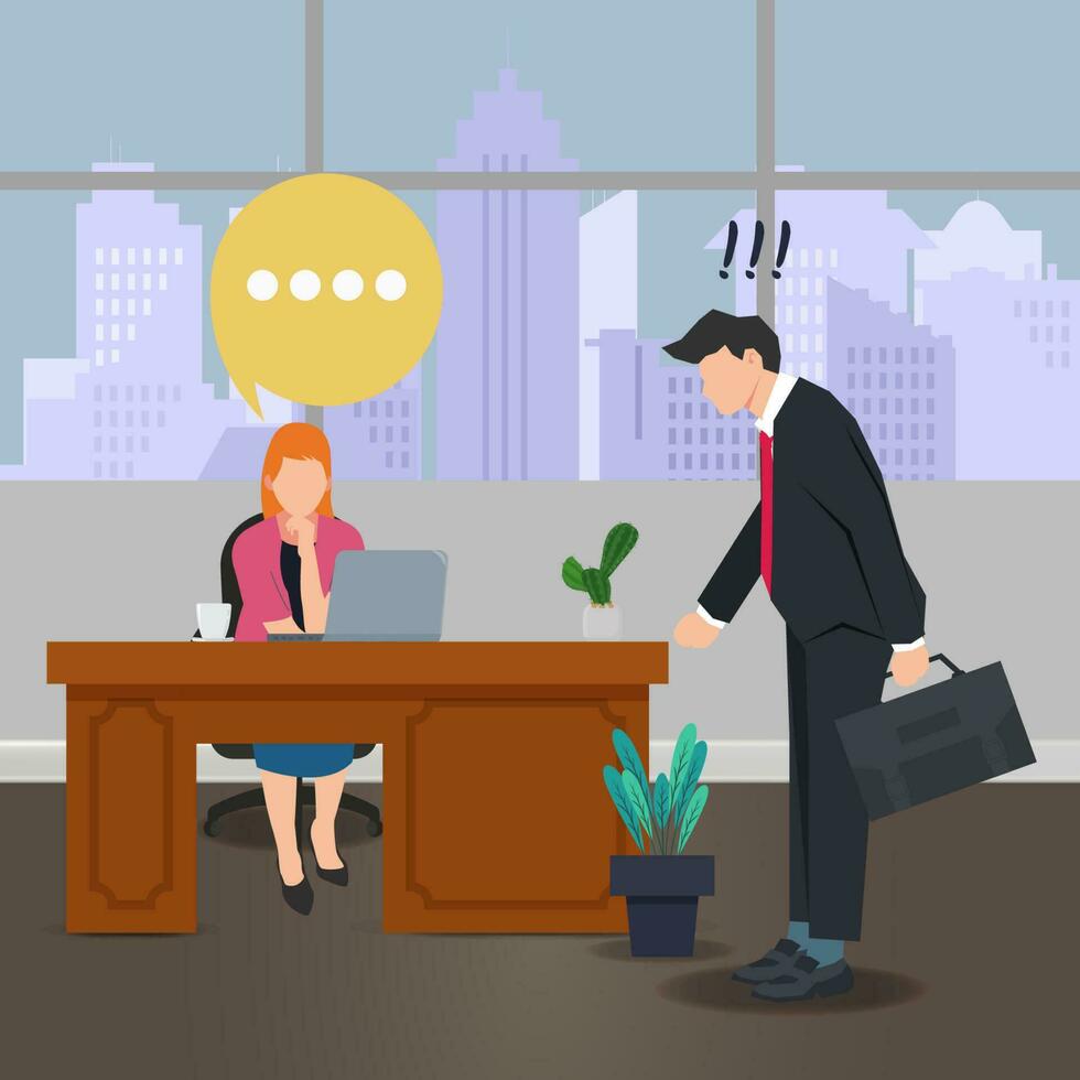 Vector businessman facing the boss in the office