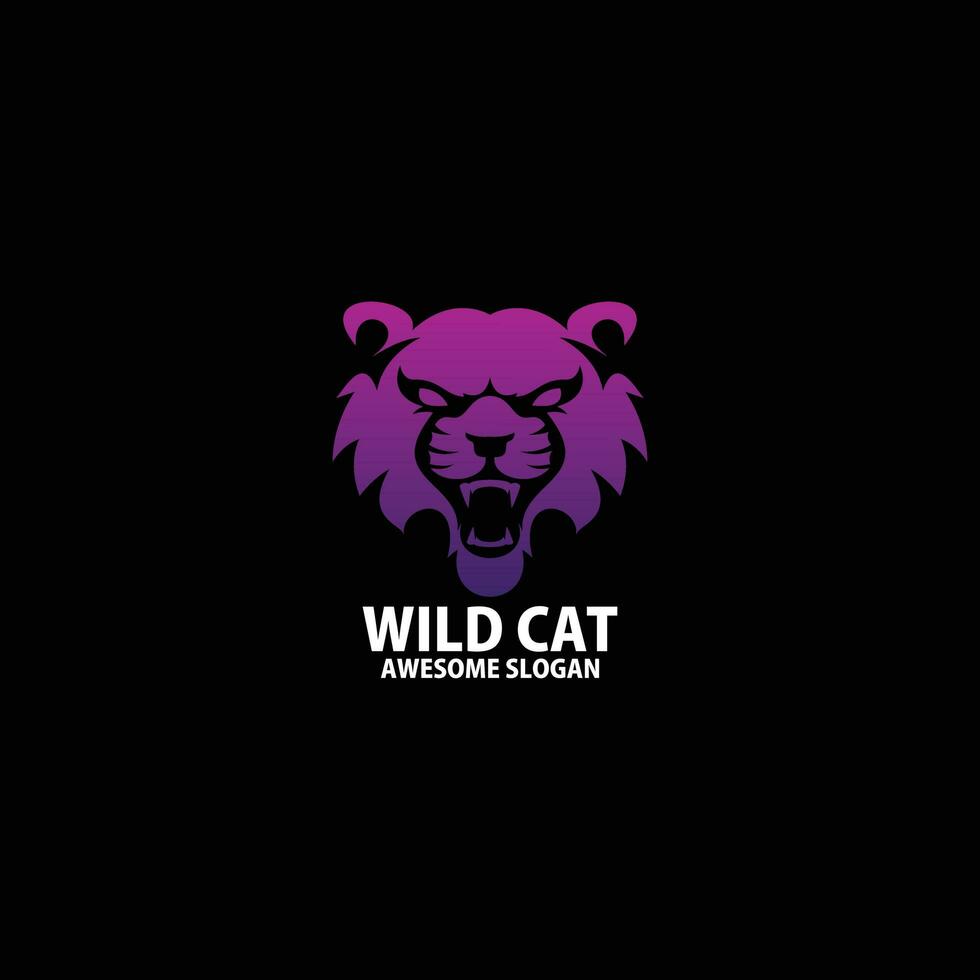 wild cat head logo design gradient color vector