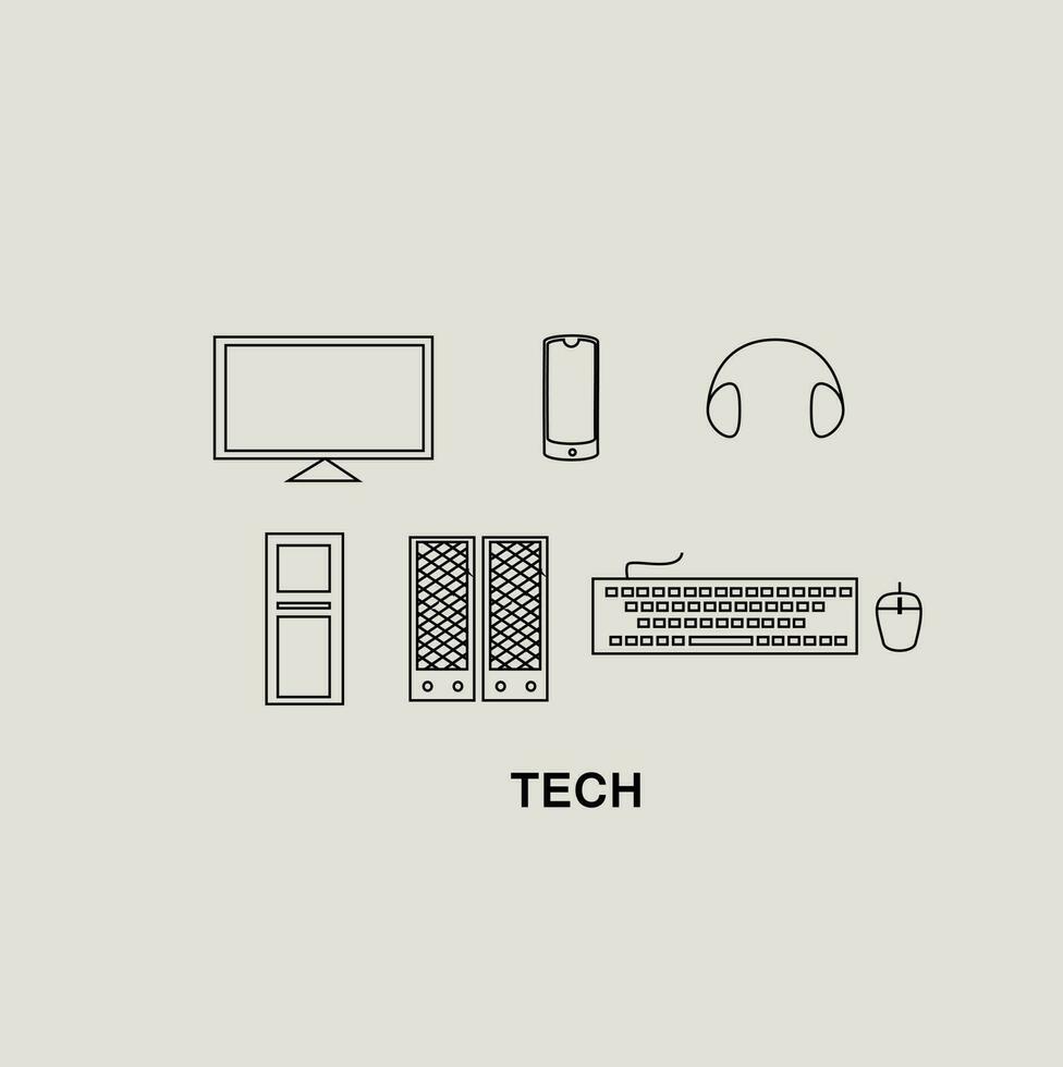 tecnología icono colocar, contorno estilo vector