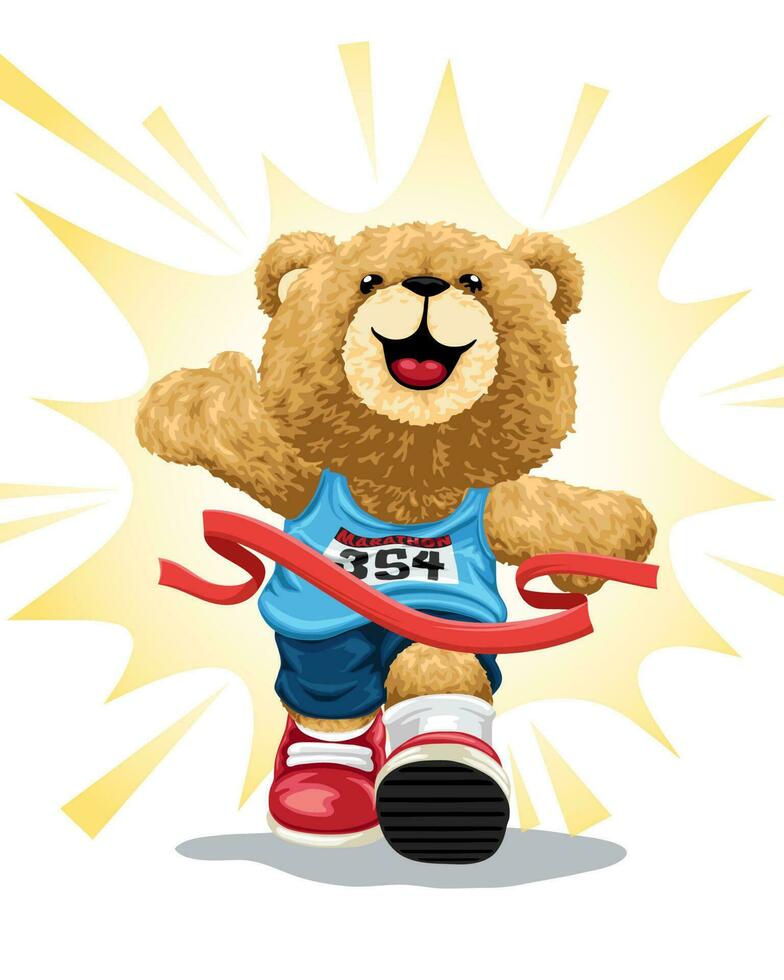 Vector illustration of hand drawn teddy bear winning a race