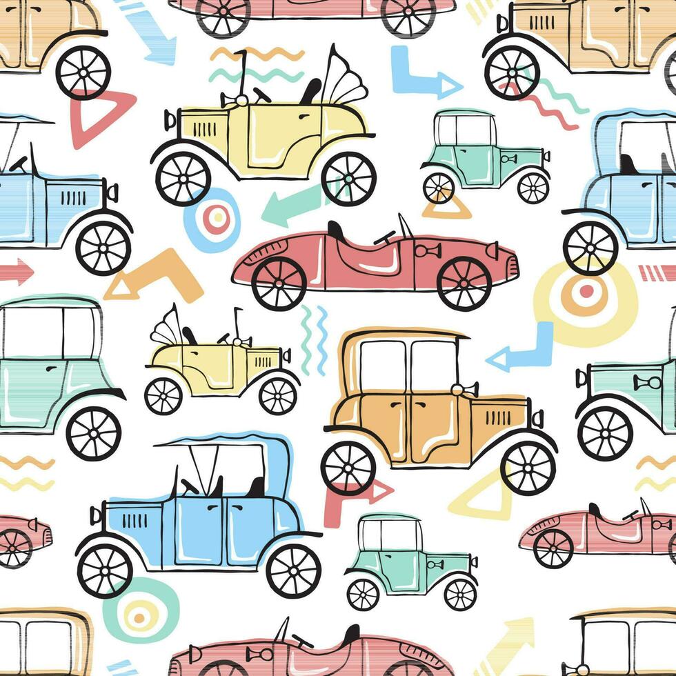 Seamless pattern of vintage car vector illustration