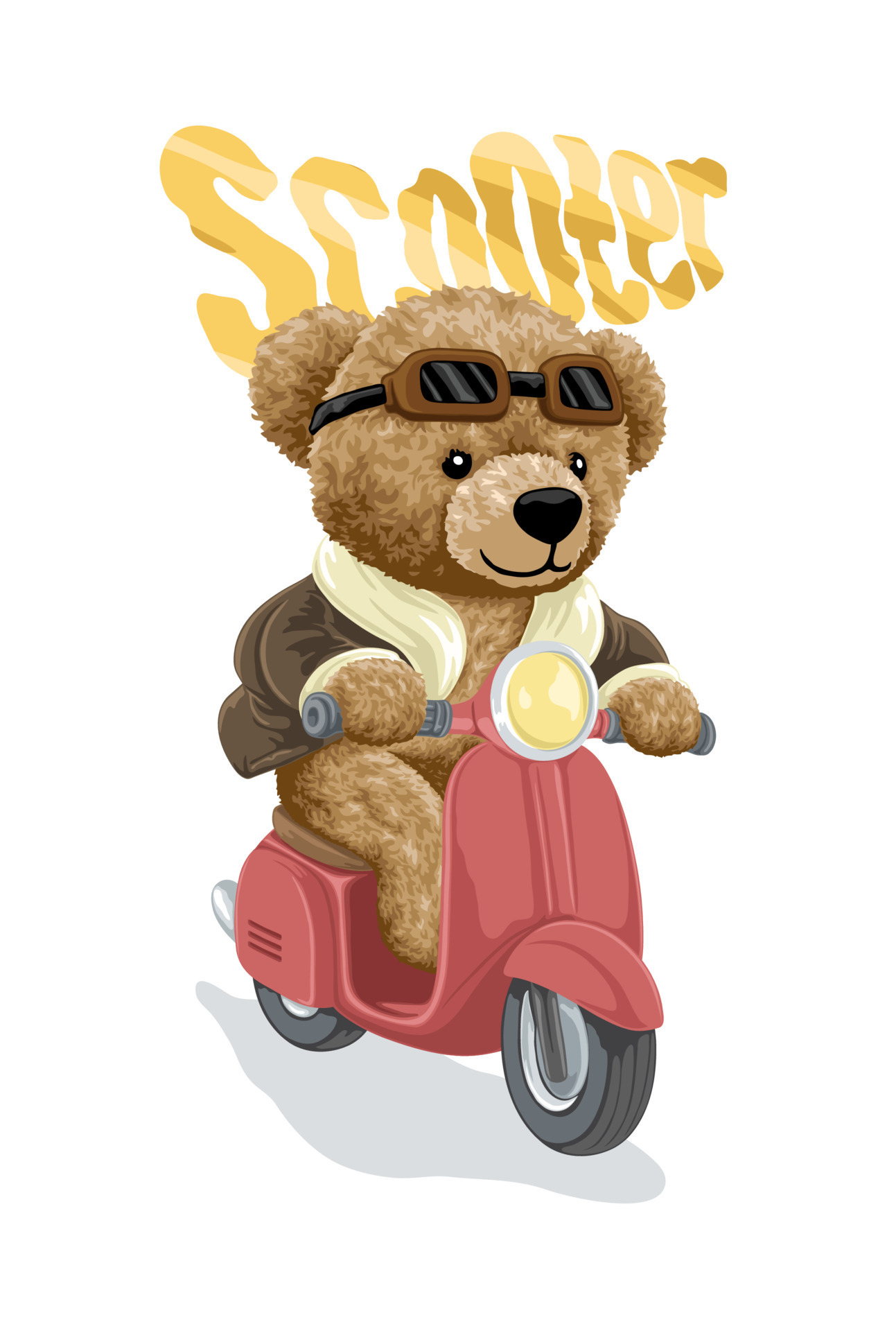 Vector illustration of hand drawn teddy bear cartoon riding scooter ...