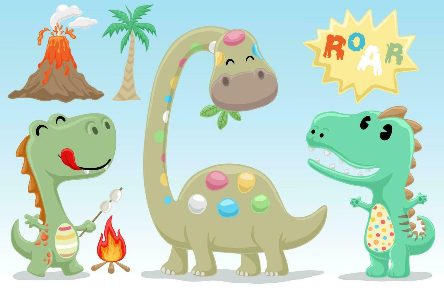 conjunto de mano dibujado gracioso dinosaurios con prehistórico elementos vector