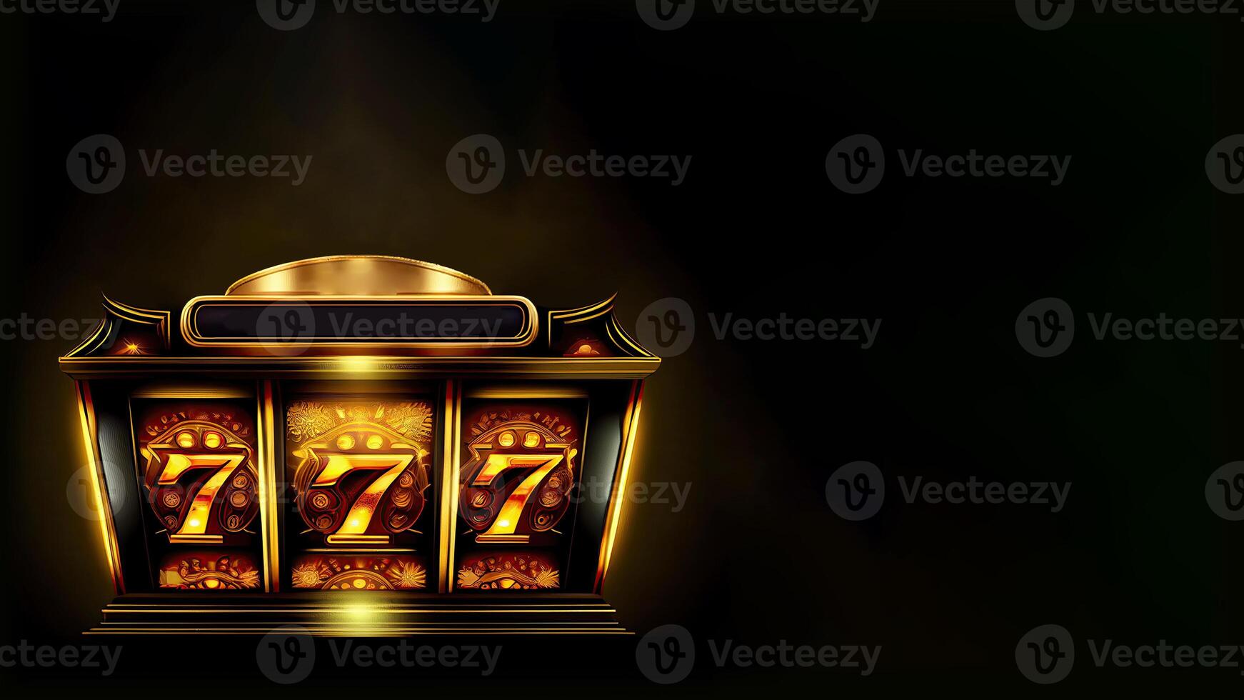 Golden and Black Shiny Slot Machine with Winning Combination of Triple Seven. Casino Games Concept. Technology. photo