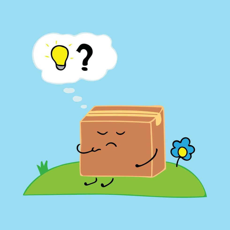 Let me think Outside,The box said. cute box thinking vector Cartoon Mascot Character Vector illustration color children cartoon clipart