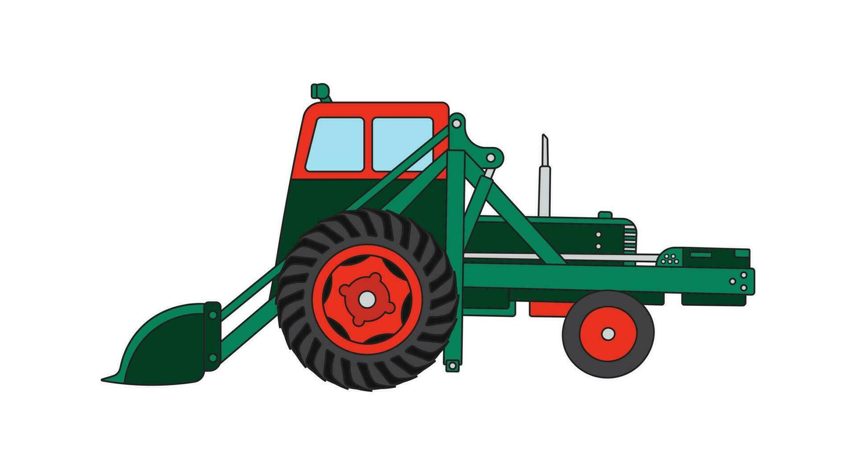 Vector illustration color children construction vintage wheel loader machine clipart