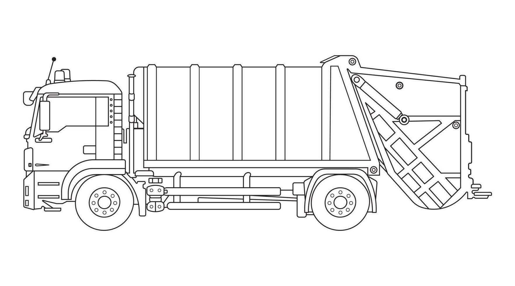 Hand drawn Vector illustration color children construction garbage truck cleaning machine clipart